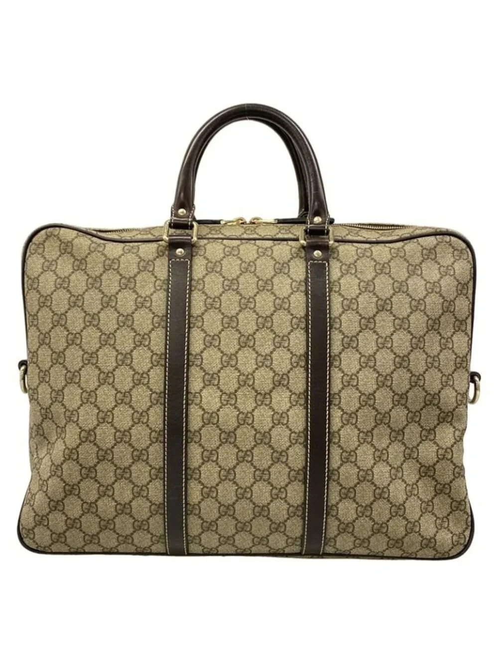 Gucci Business Bag GG Plus Supreme Beige Ebony Dark Brown Leather - Picture 3 of 15